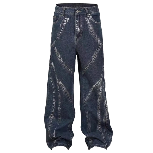 Dark Wash Paneled Wide-Leg Jeans
