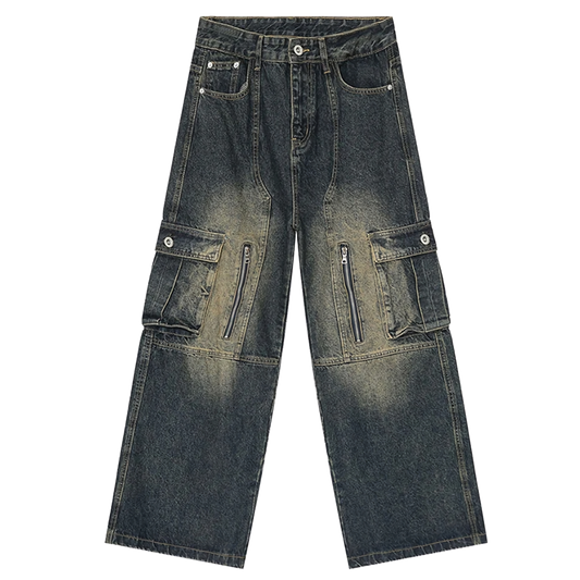 Faded Cargo Wide-Leg Jeans