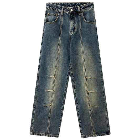 Vintage-Inspired Wide-Leg Denim Jeans with Front Seam Detail