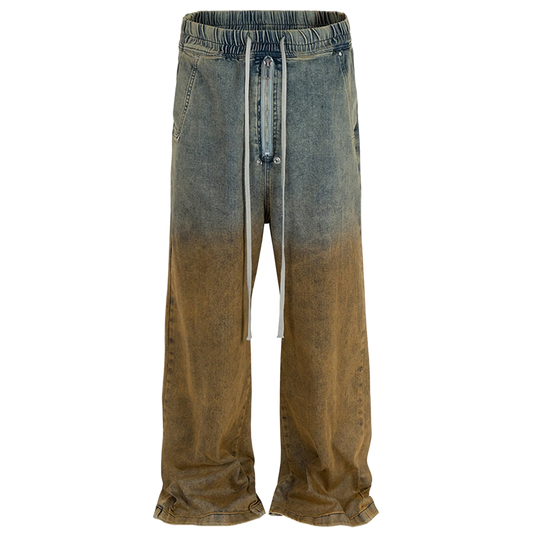 Ombre Denim Drawstring Palazzo Pants