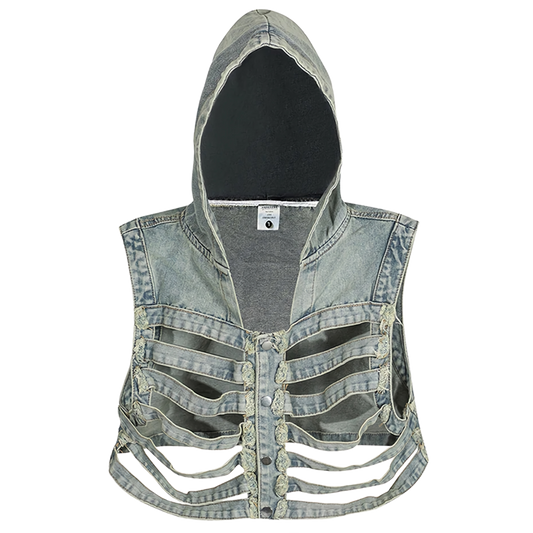 Skeletal Fusion Hooded Denim Gilet Vest