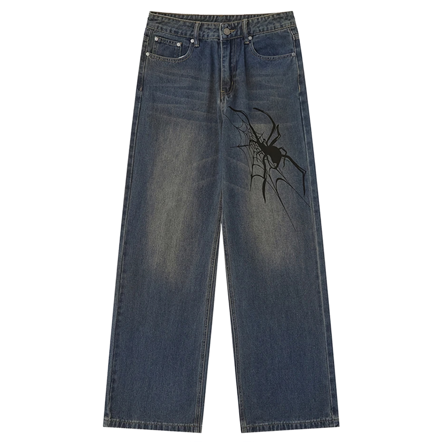 Spider Print Wide-Leg Jeans
