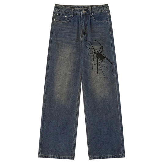 Spider Print Wide-Leg Jeans