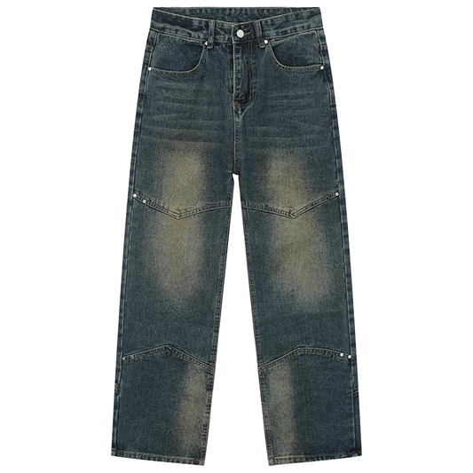 Vintage Moto Denim Faded Jeans