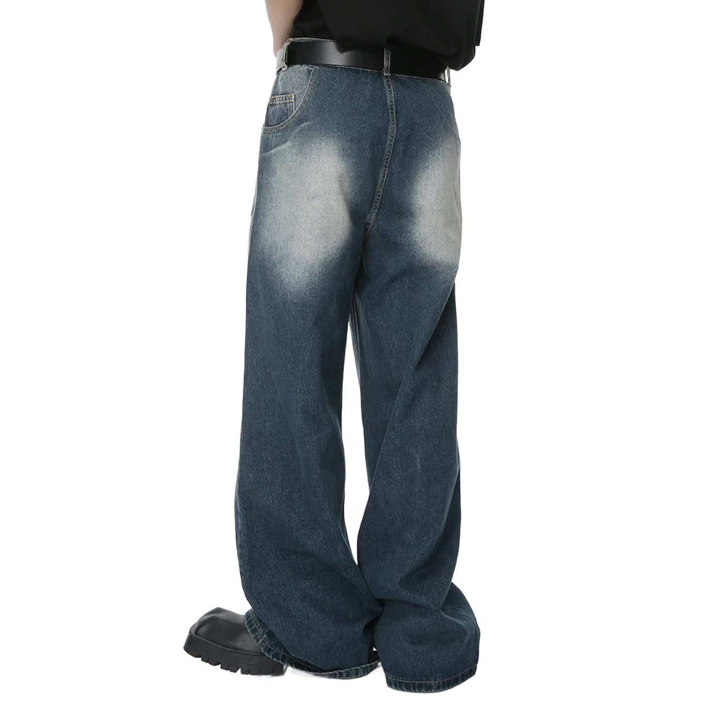 Reverse Pocket Vintage Faded Straight-Leg Jeans