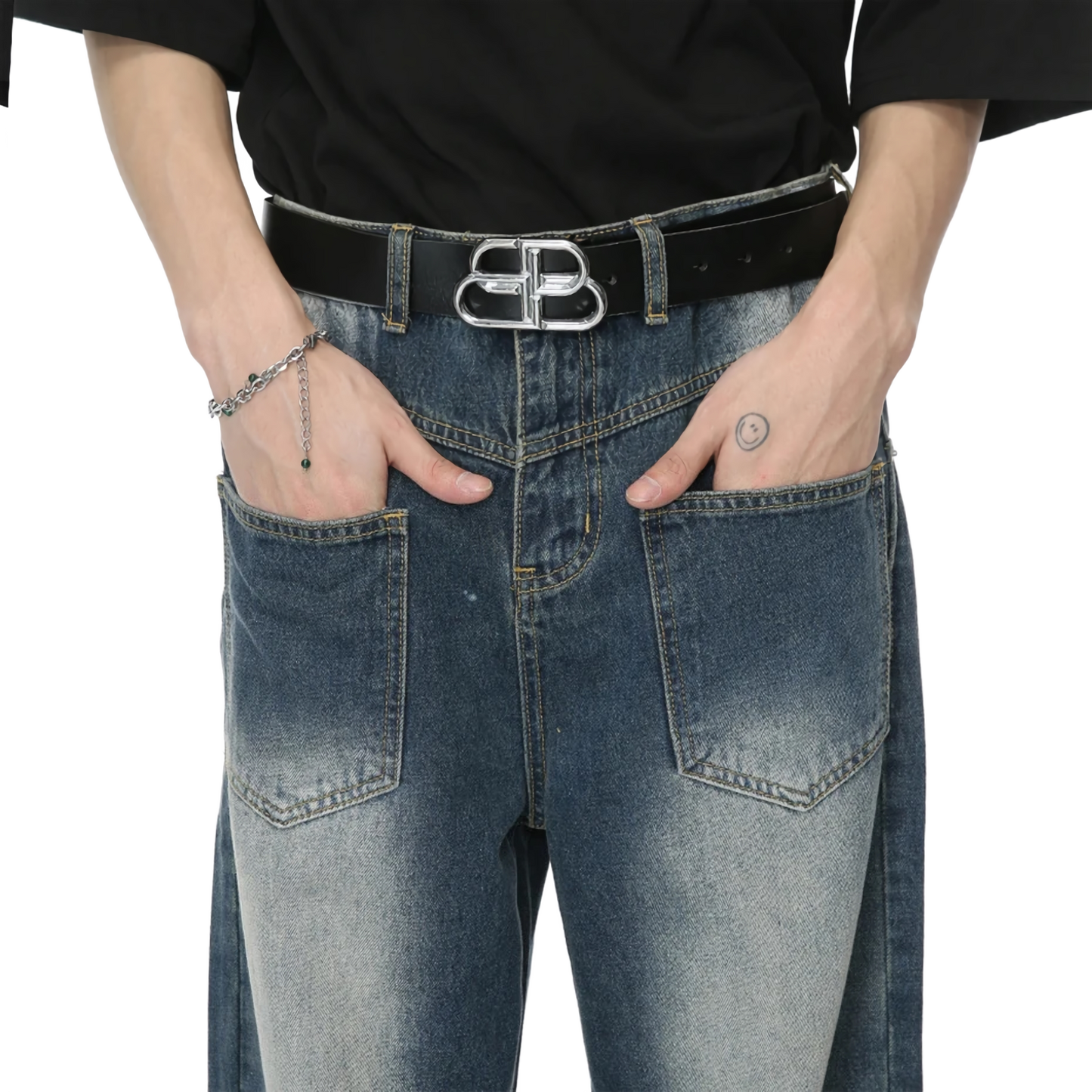 Reverse Pocket Vintage Faded Straight-Leg Jeans