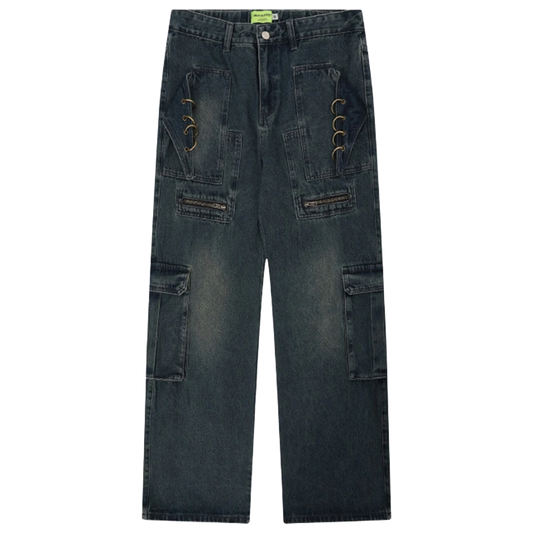 Dark Denim Utility Cargo Jeans