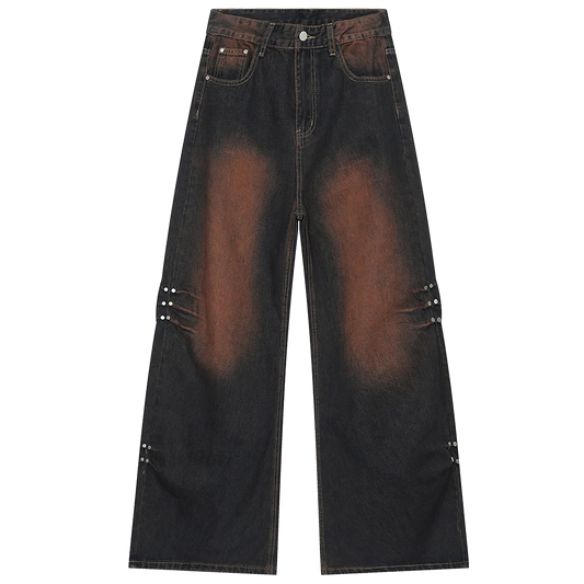 Copper Patina Sweep-Leg Riveted Denim Jeans