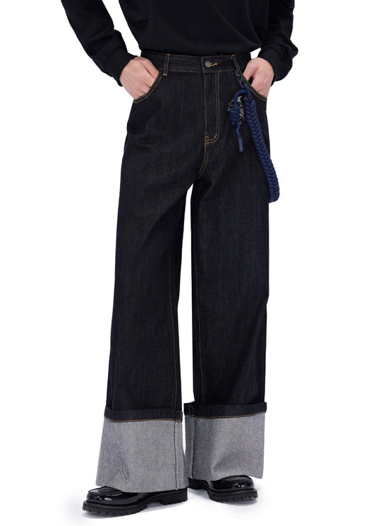 Oversized Cuffed Wide-Leg Denim Pants