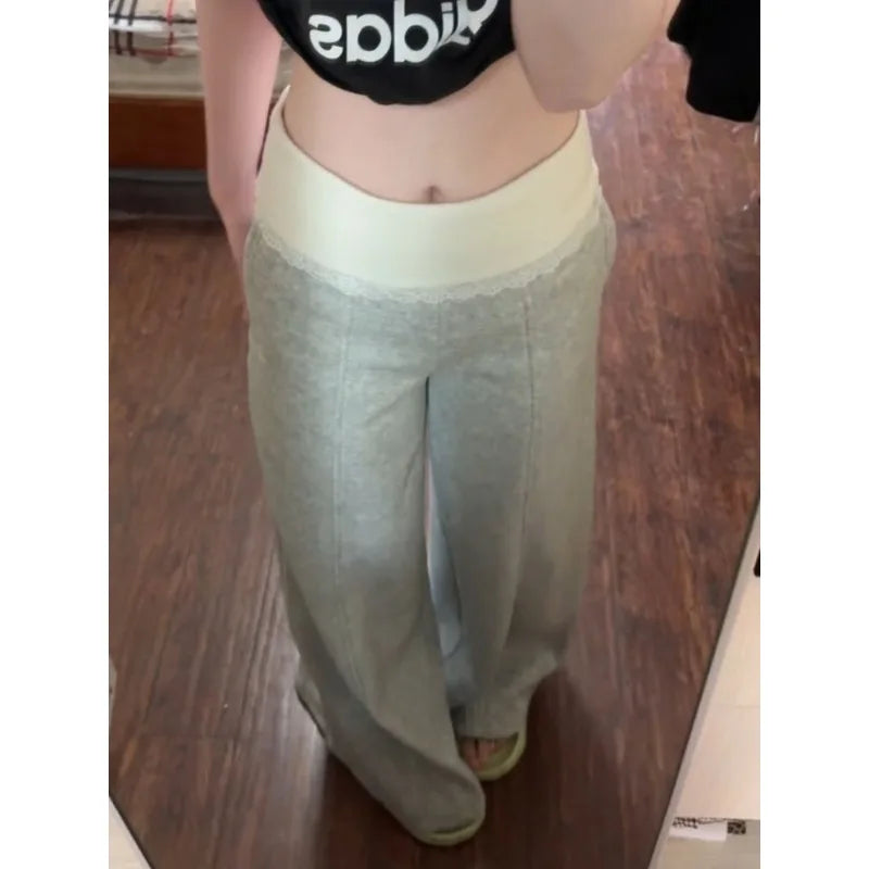 Lace Patchwork Basic Flare Women Pants