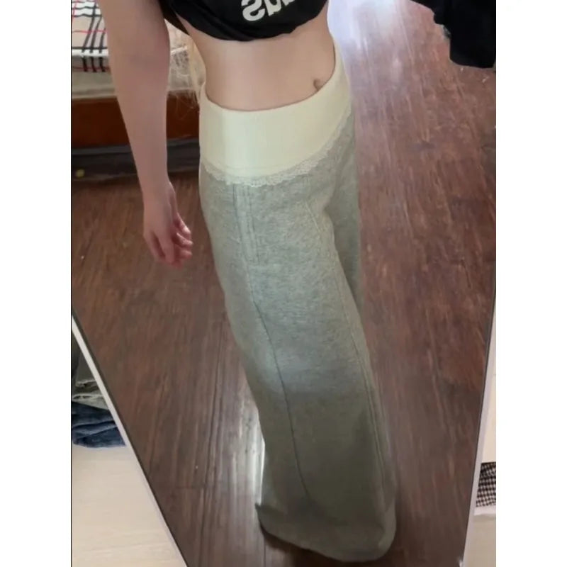 Lace Patchwork Basic Flare Women Pants