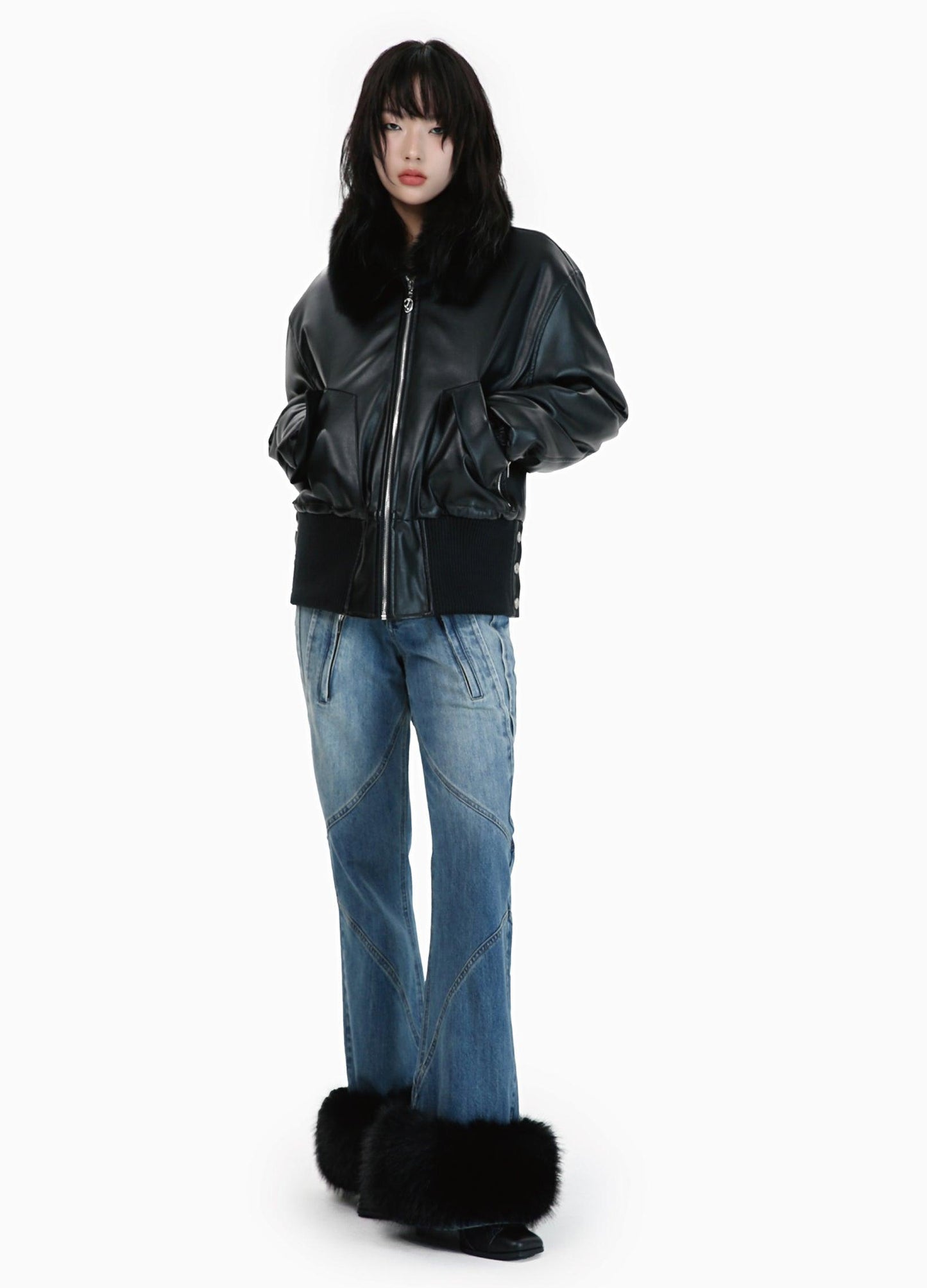 Winter-Ready Pu Leather Jacket With Removable Fur Collar