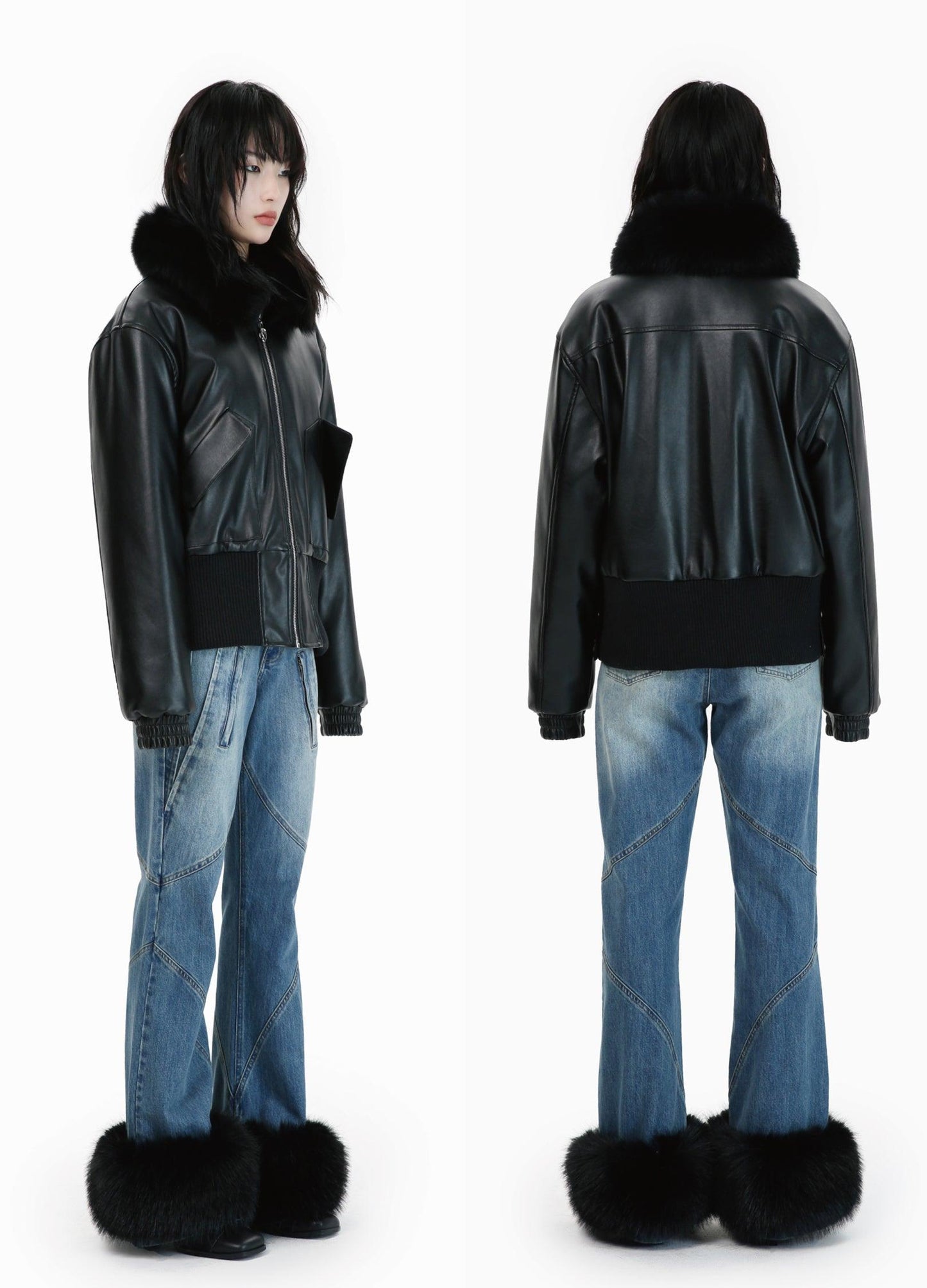 Winter-Ready Pu Leather Jacket With Removable Fur Collar