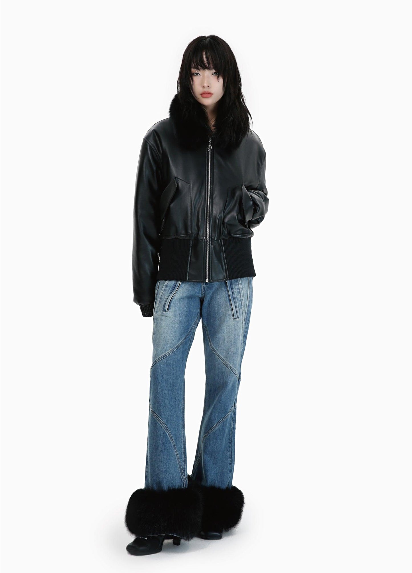 Winter-Ready Pu Leather Jacket With Removable Fur Collar