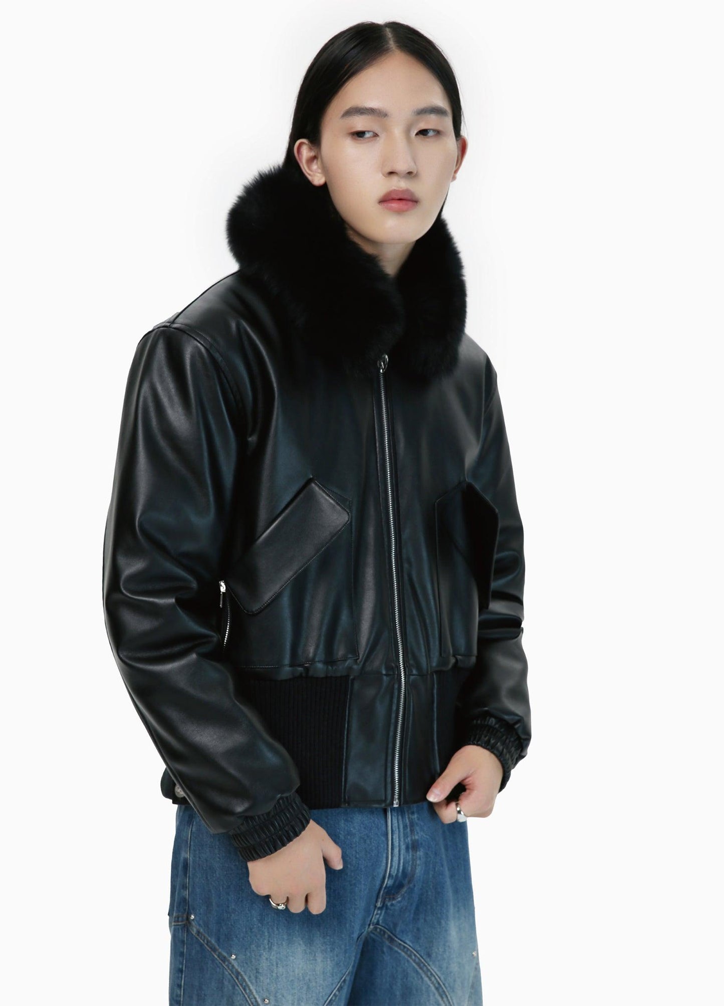 Winter-Ready Pu Leather Jacket With Removable Fur Collar