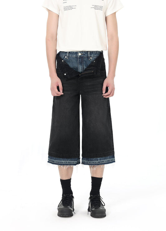 Versatile Double Waist Denim Capris