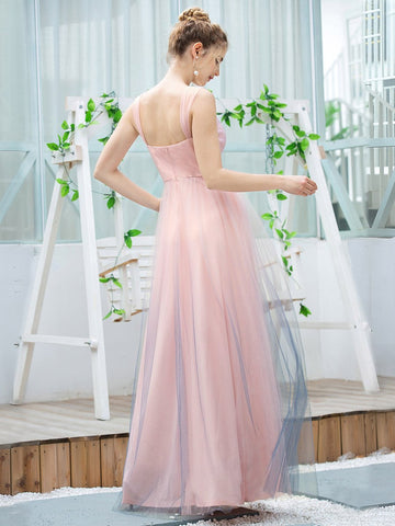 Enchanting Gradient Color Evening Gown with Deep V-neck