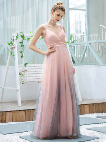 Enchanting Gradient Color Evening Gown with Deep V-neck