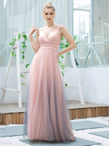 Enchanting Gradient Color Evening Gown with Deep V-neck