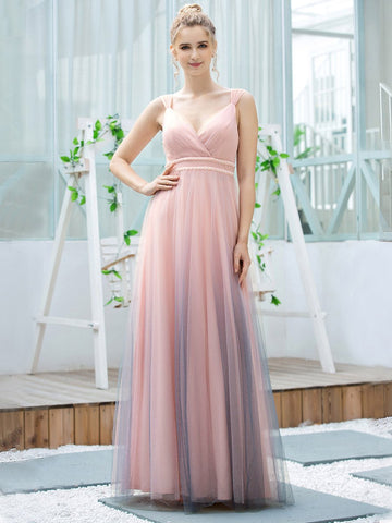 Enchanting Gradient Color Evening Gown with Deep V-neck