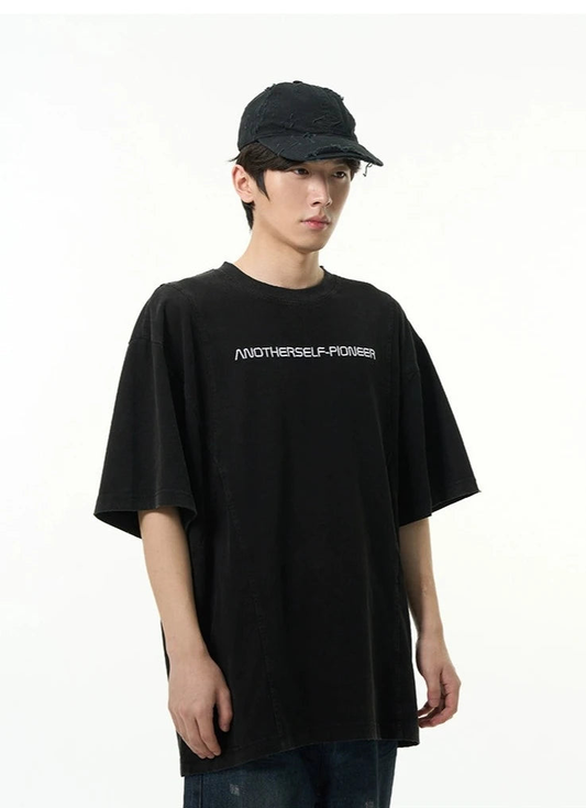 Embroidered Letter Round Neck Tee