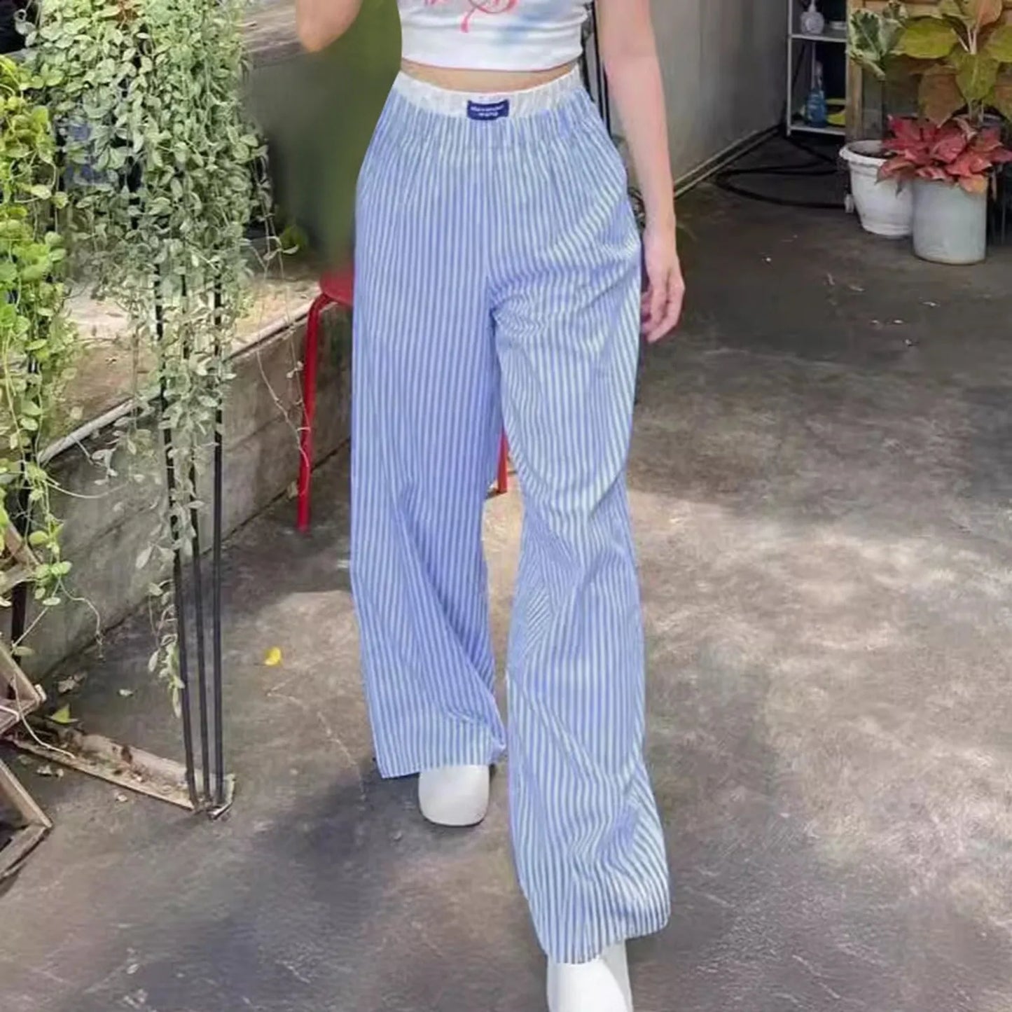 Vertical Stripes High Waist Trousers Pants