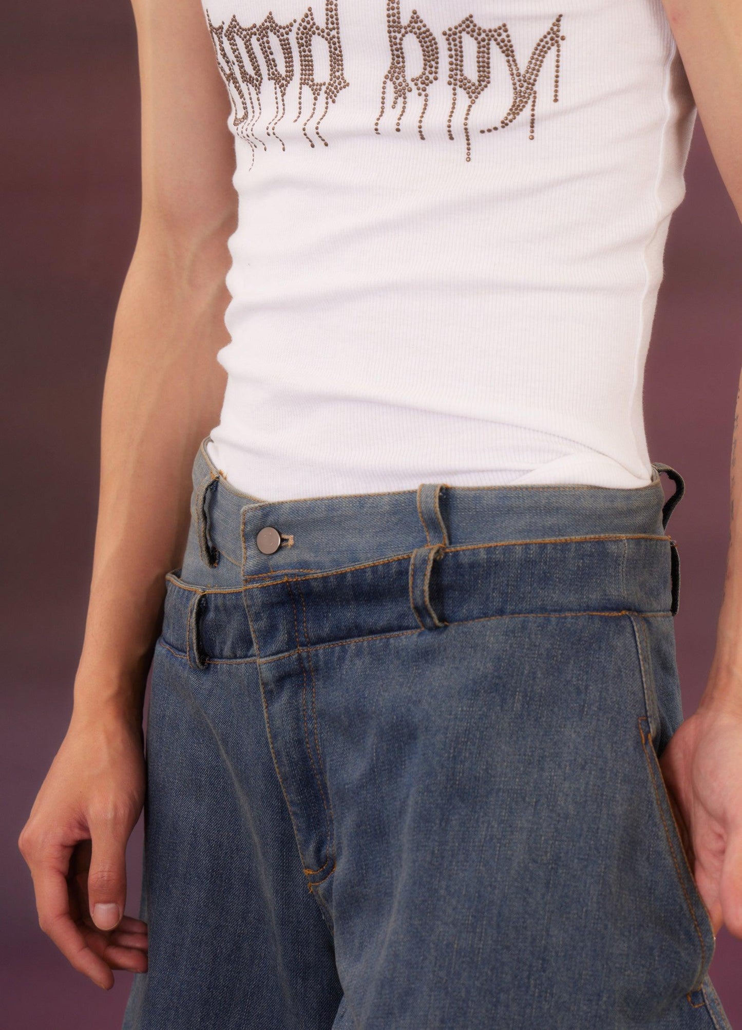 Retro Distressed Denim Flare Pants