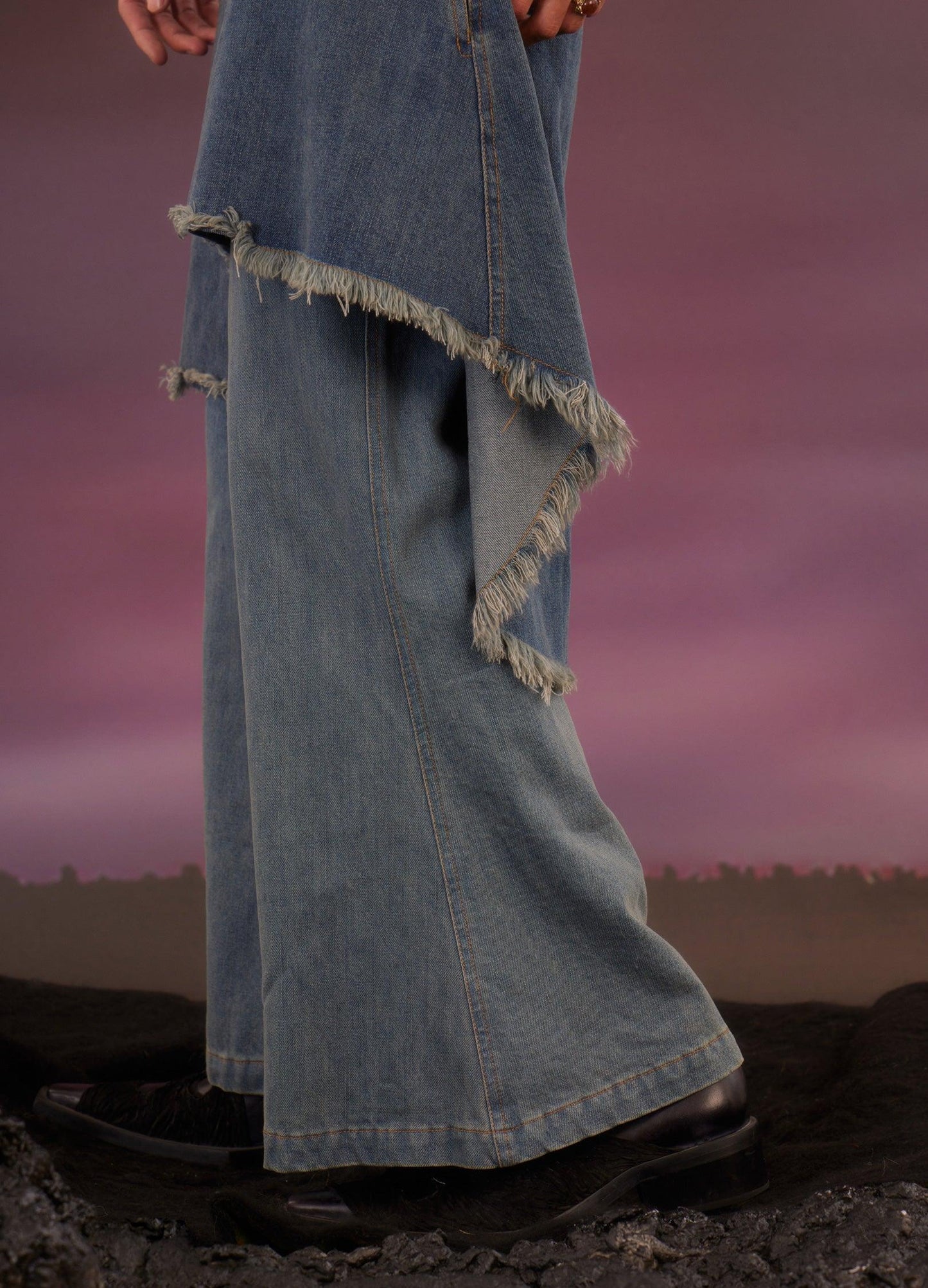 Retro Distressed Denim Flare Pants