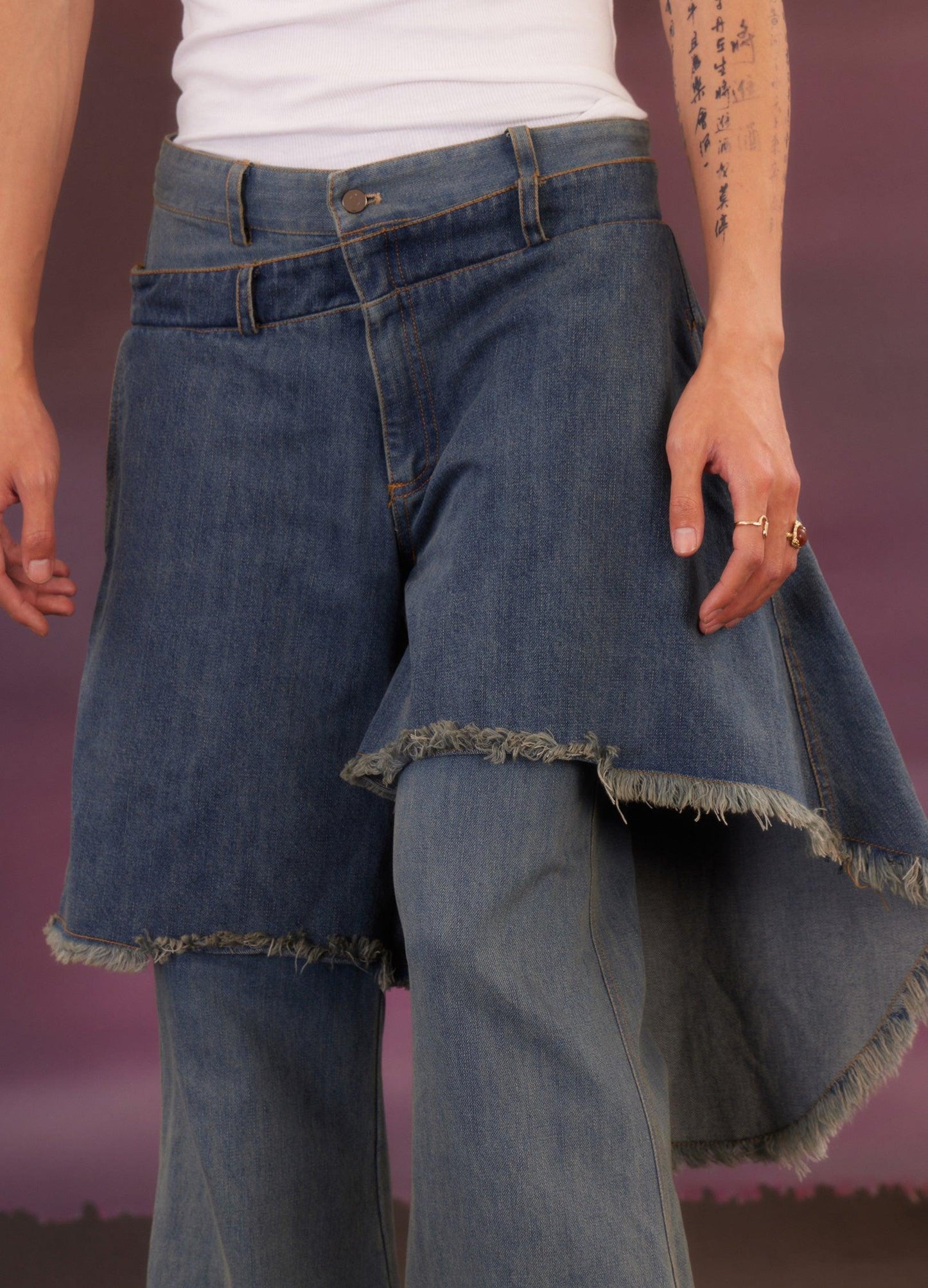 Retro Distressed Denim Flare Pants