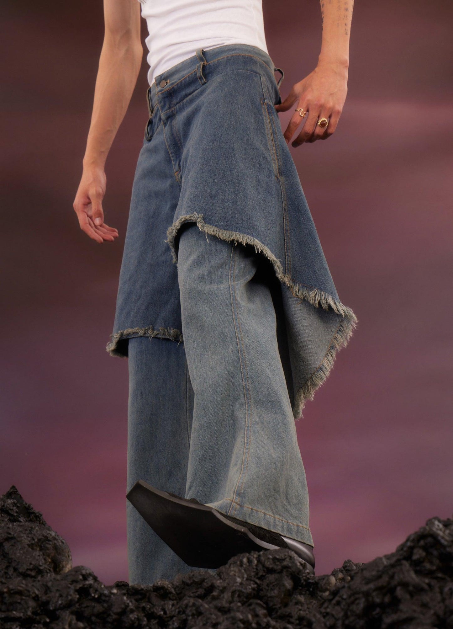 Retro Distressed Denim Flare Pants