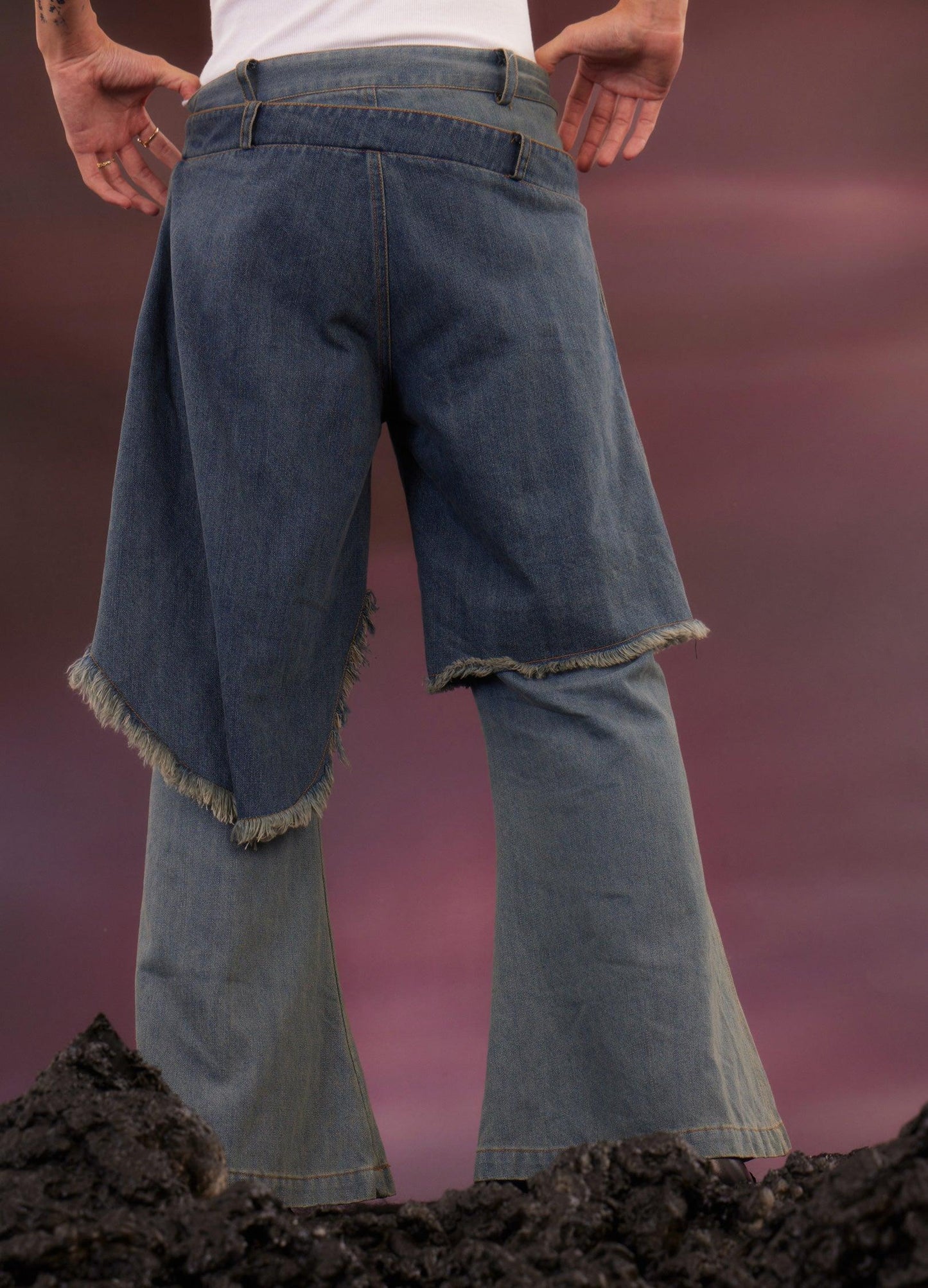 Retro Distressed Denim Flare Pants