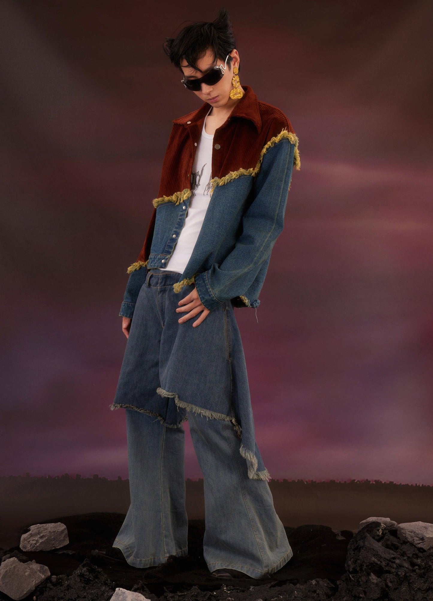 Retro Distressed Denim Flare Pants