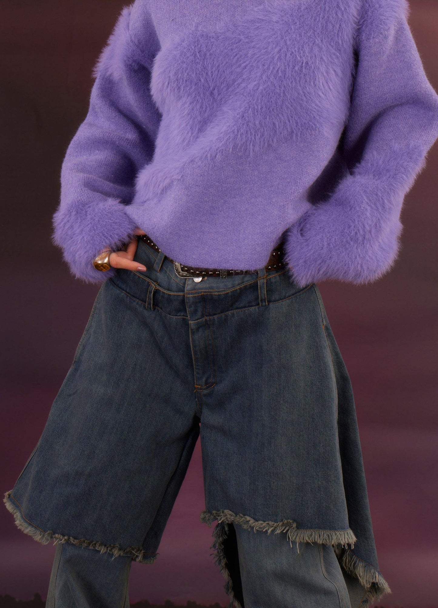 Retro Distressed Denim Flare Pants