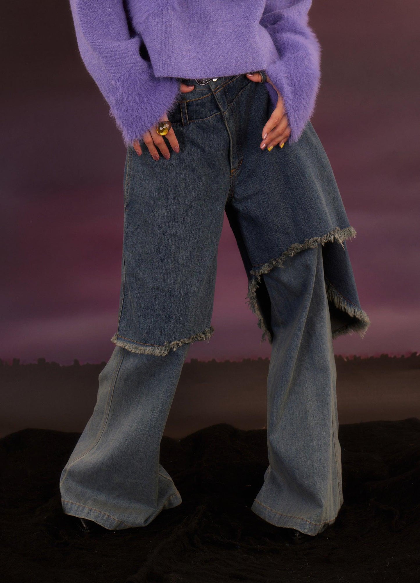 Retro Distressed Denim Flare Pants