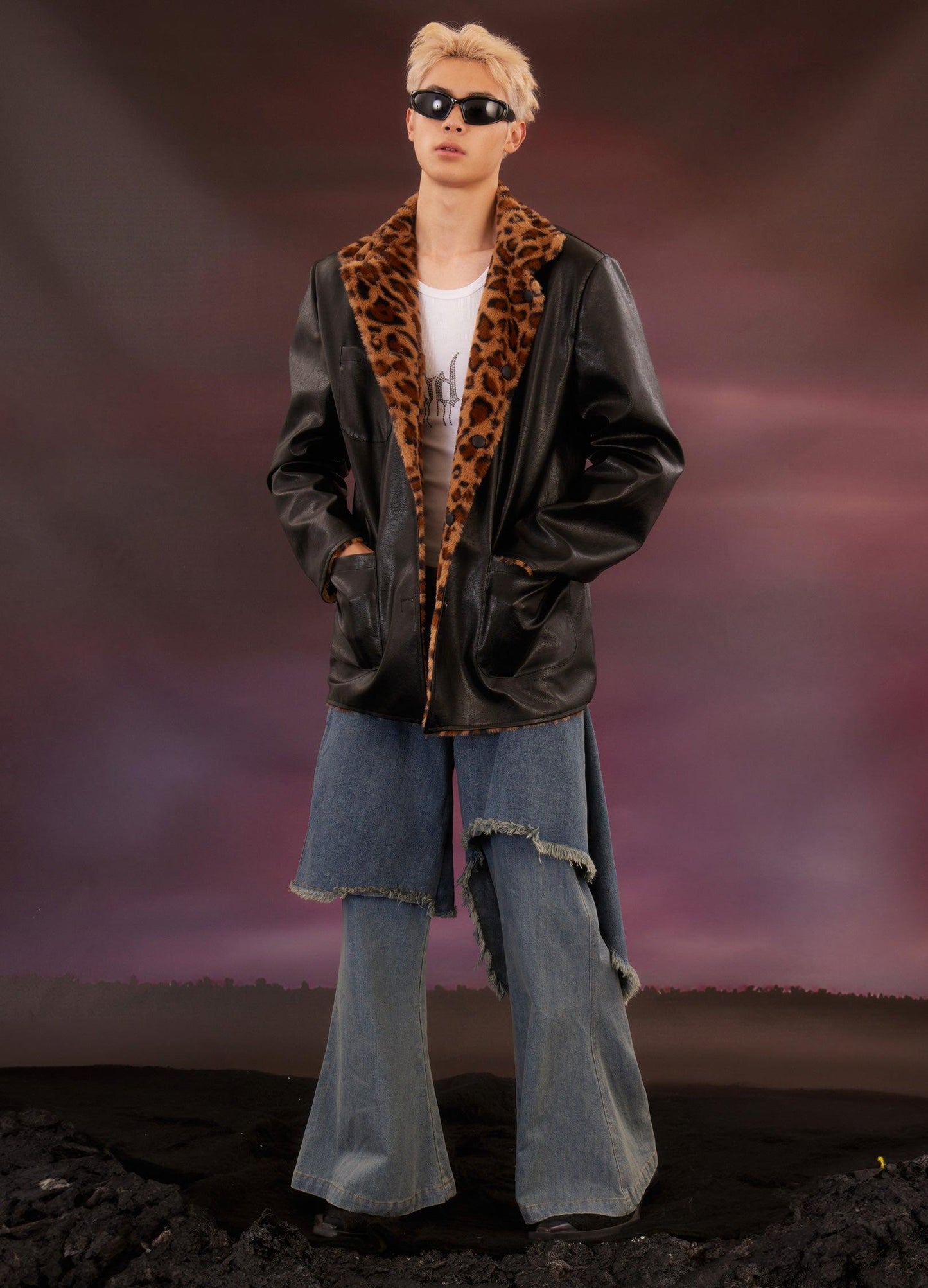 Retro Distressed Denim Flare Pants