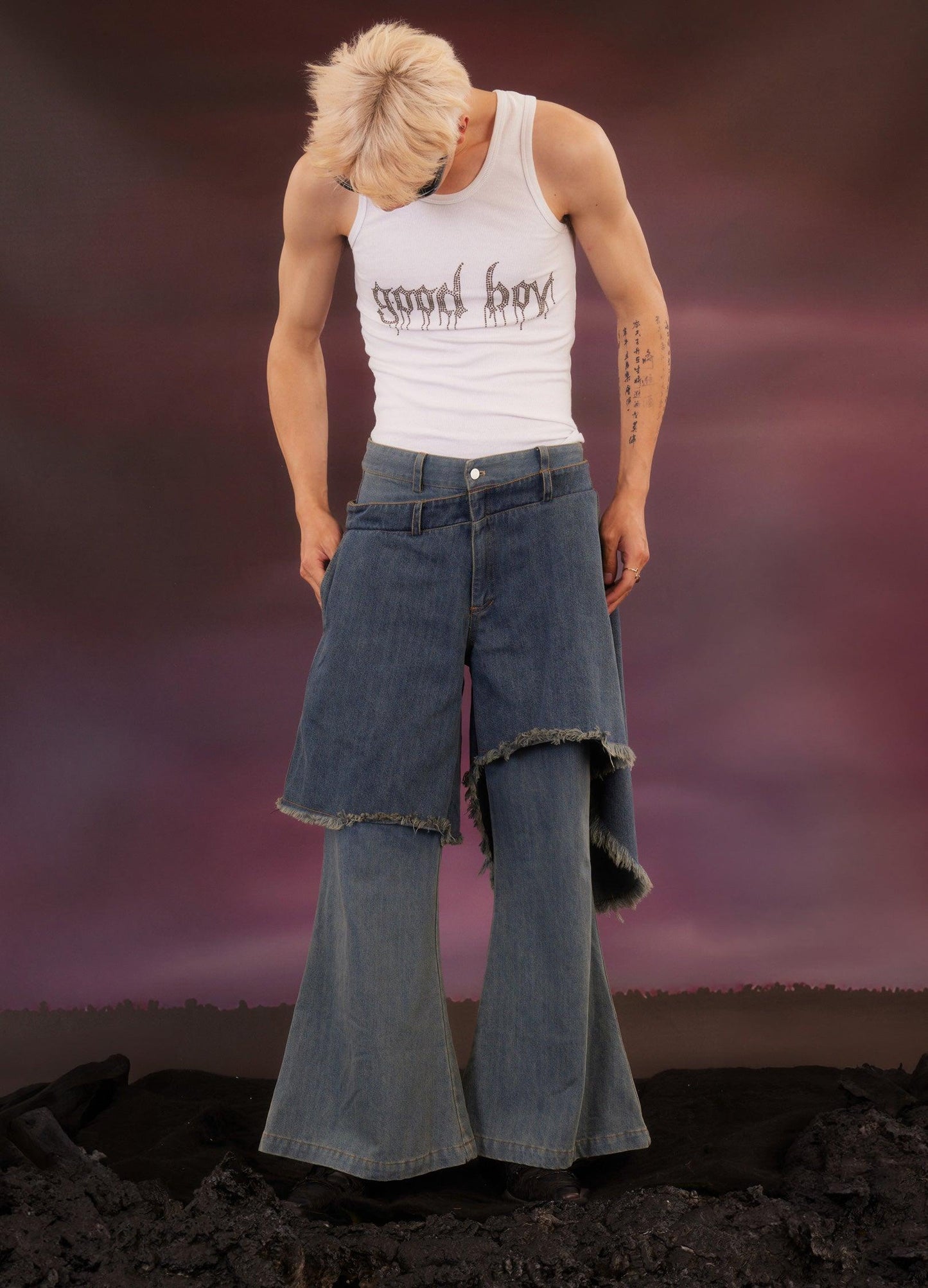 Retro Distressed Denim Flare Pants