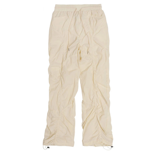 Beige Drawstring Ruched Pants