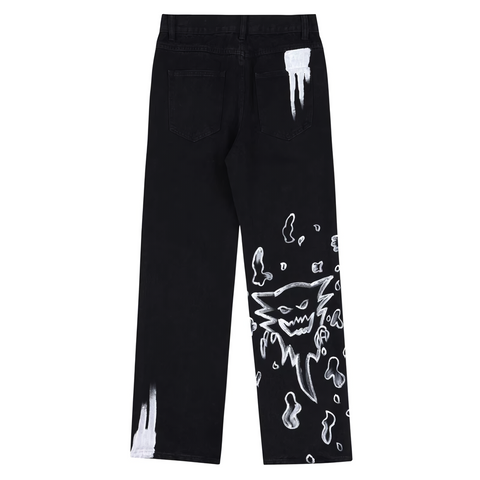 Black Skeletal Graffiti Jeans