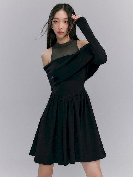 Slim Bi-Color Open-Shoulder Dress