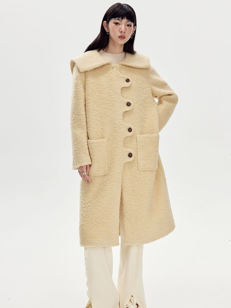 Wool Wave Sailor-Collar Coat