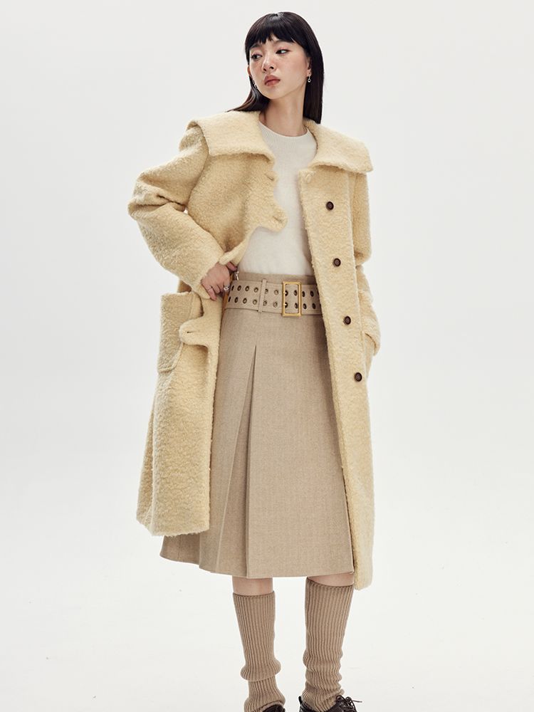 Wool Wave Sailor-Collar Coat