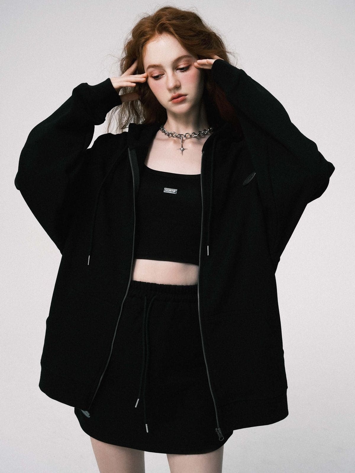 Oversized Hooded Sweat Parka & Skirt Set