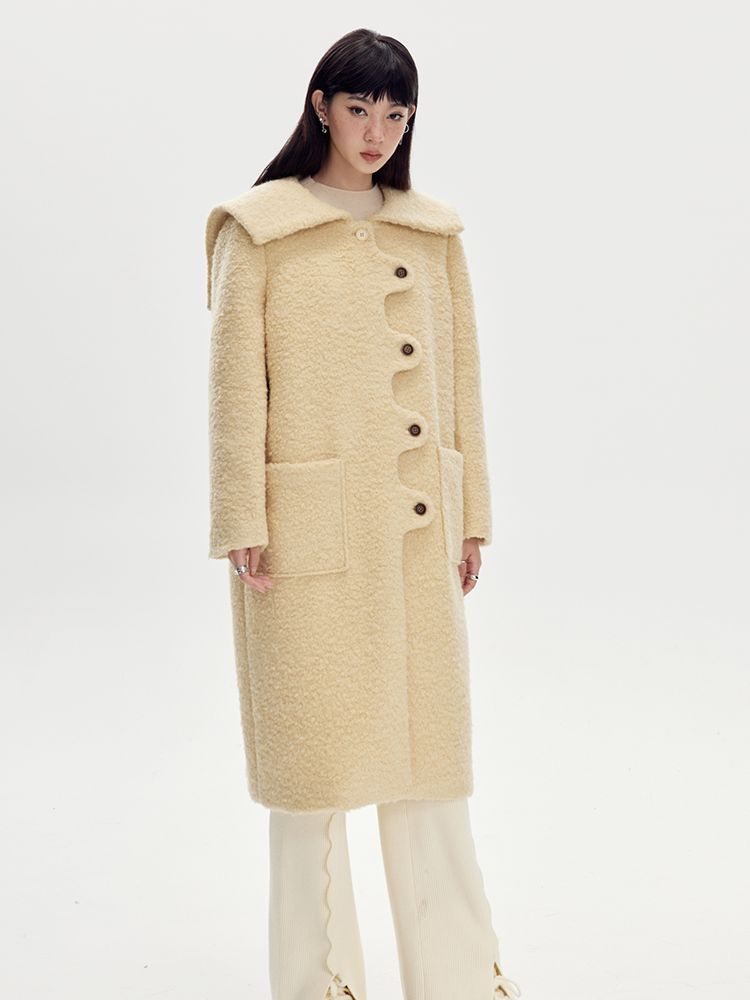 Wool Wave Sailor-Collar Coat