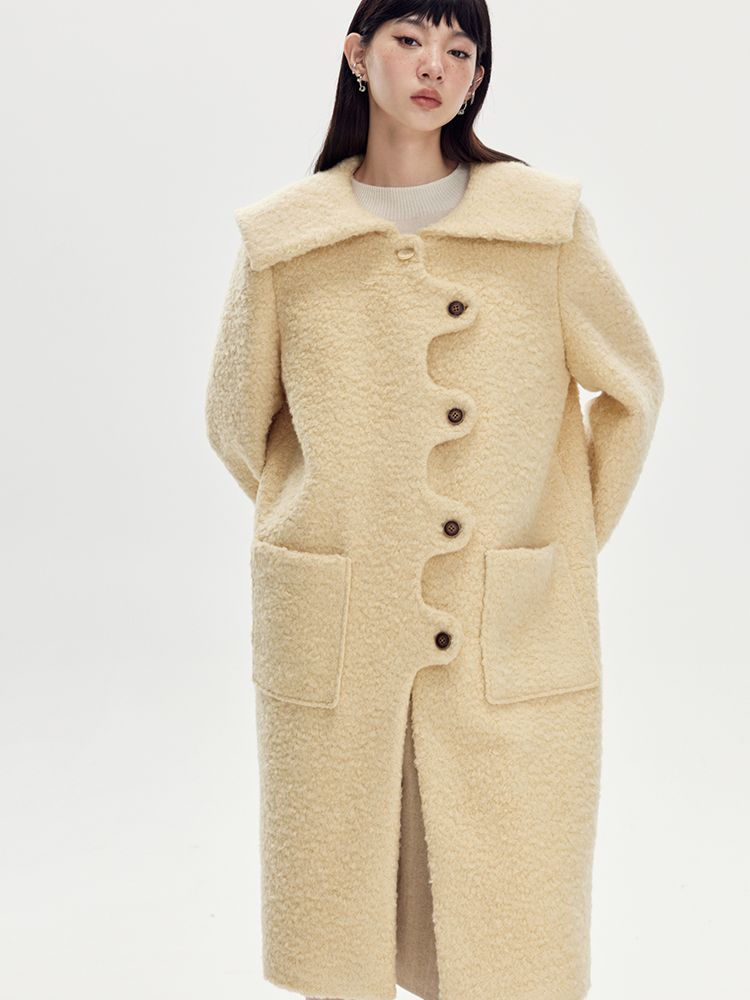 Wool Wave Sailor-Collar Coat