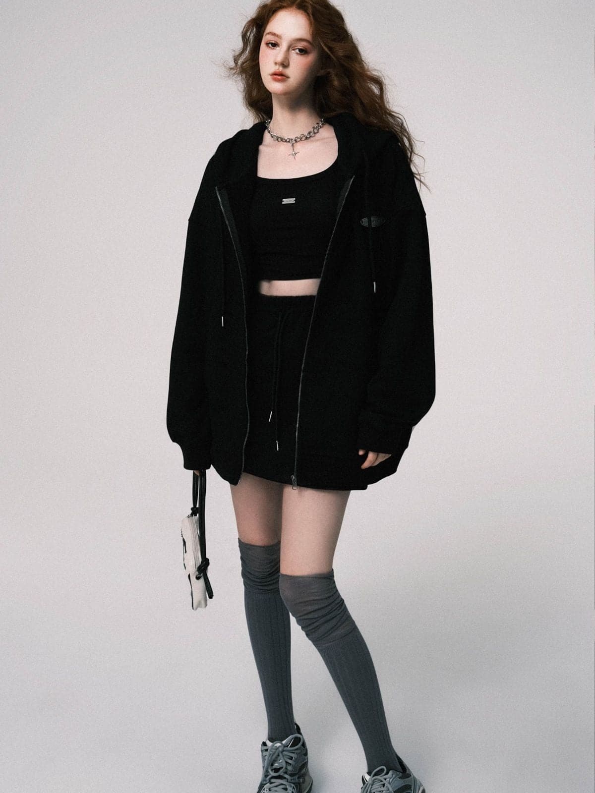 Oversized Hooded Sweat Parka & Skirt Set