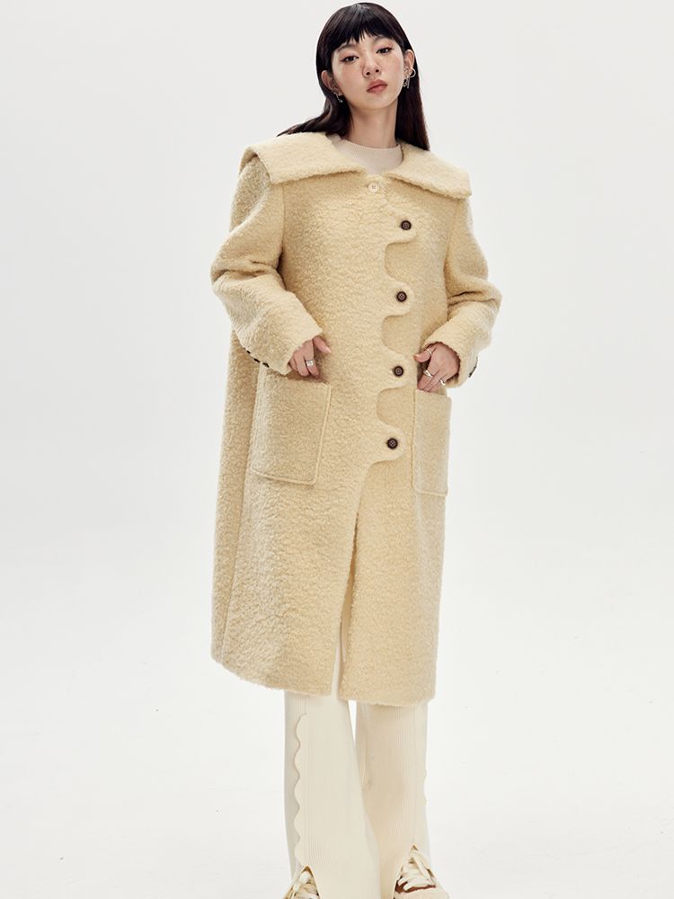 Wool Wave Sailor-Collar Coat