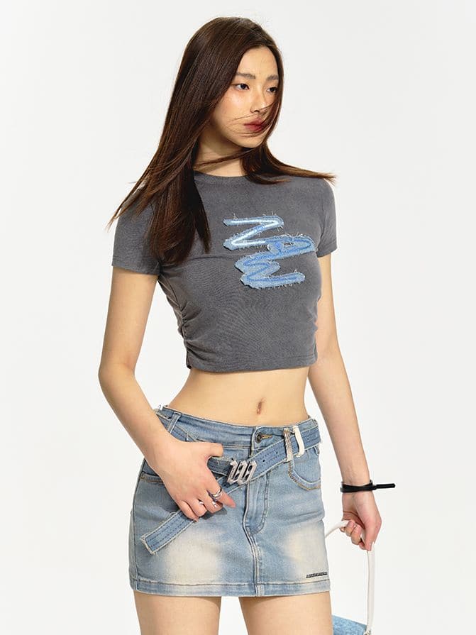 Mcro-Mini Denim Casual Faded Skirt