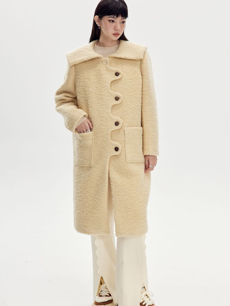 Wool Wave Sailor-Collar Coat