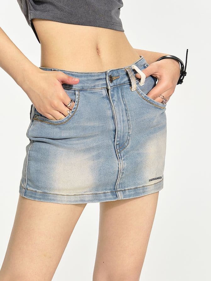 Mcro-Mini Denim Casual Faded Skirt