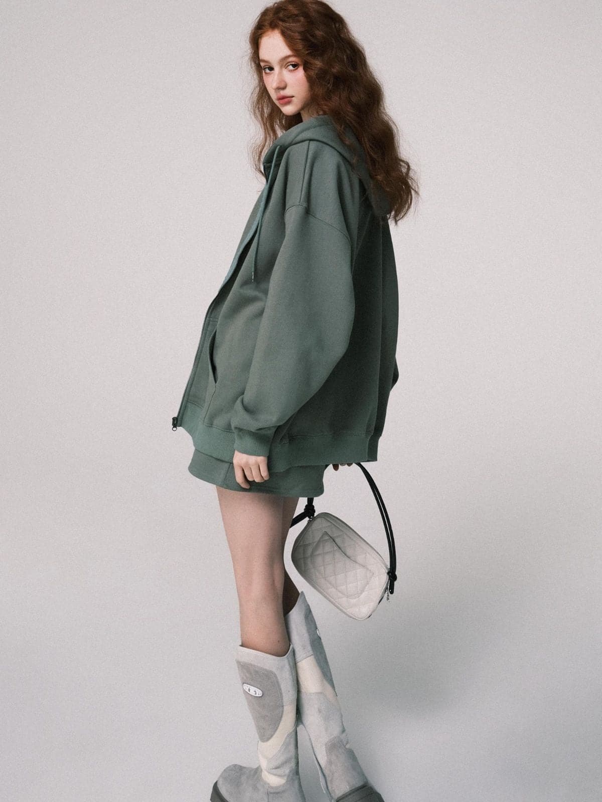 Oversized Hooded Sweat Parka & Skirt Set